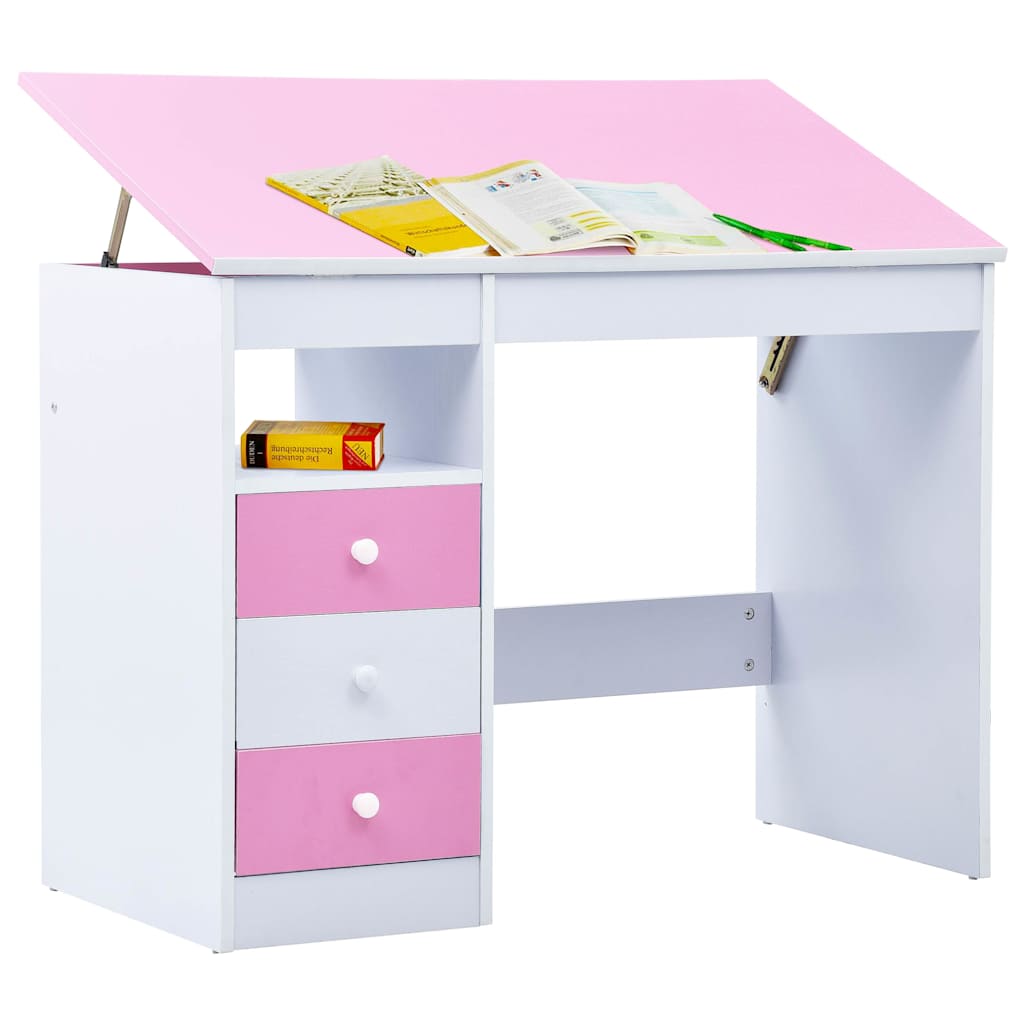 287447 vidaXL Children Drawing Study Desk Tiltable Pink and White