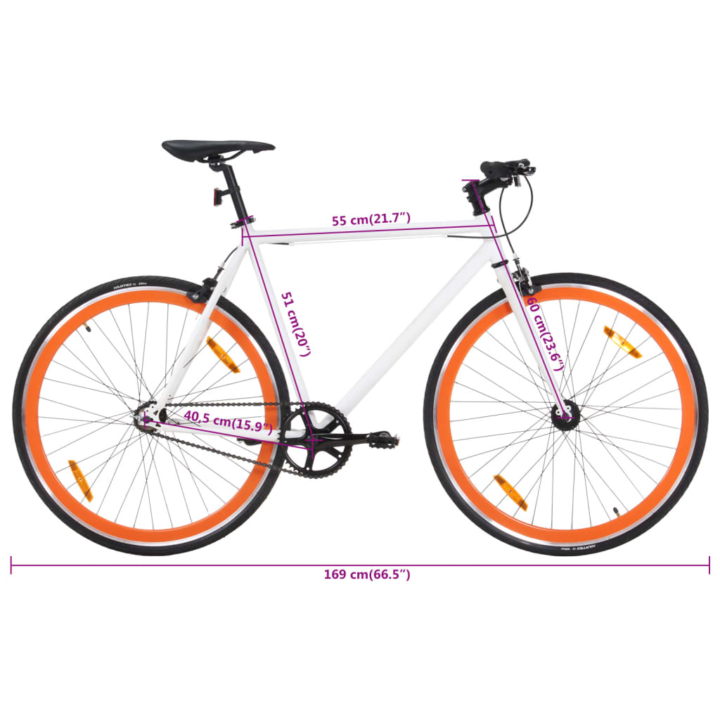 Fixed Gear Bike White and Orange 700c 51 cm