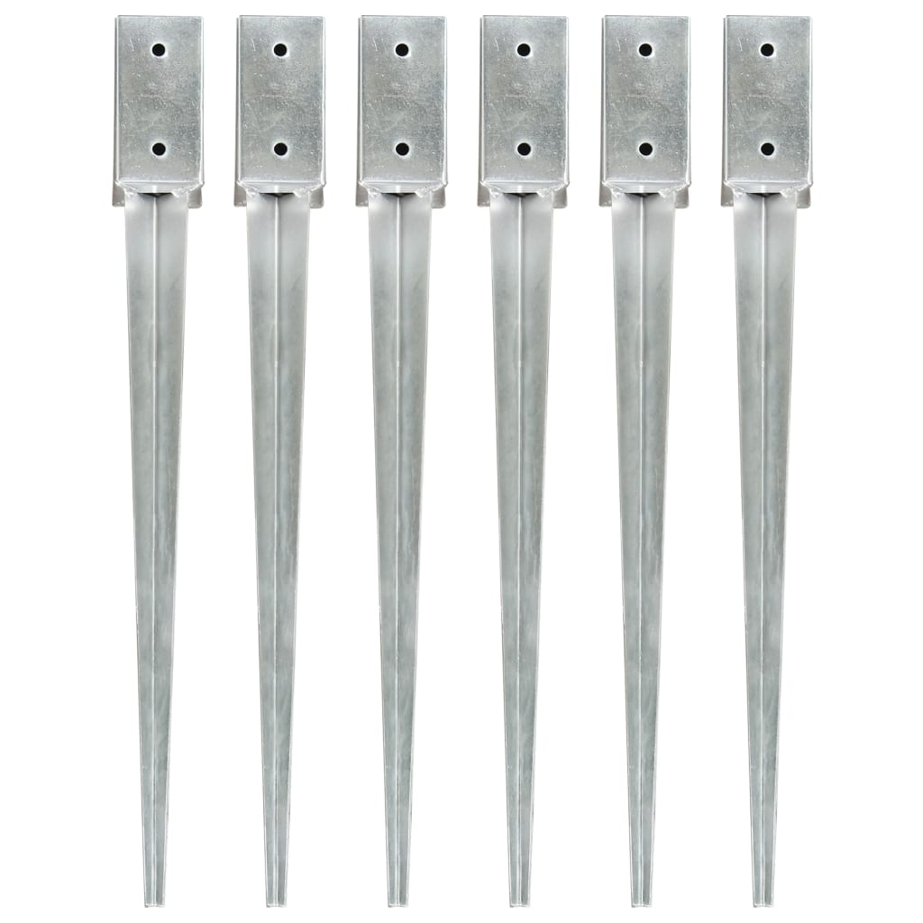 Ground Spikes 6 pcs Silver 7x7x75 cm Galvanised Steel