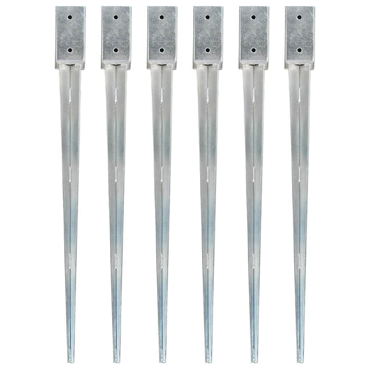 Ground Spikes 6 pcs Silver 7x7x90 cm Galvanised Steel
