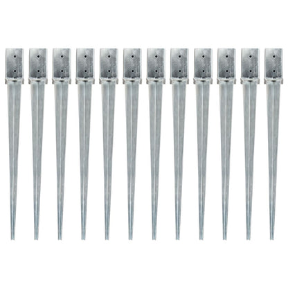 Ground Spikes 12 pcs Silver 8x8x91 cm Galvanised Steel