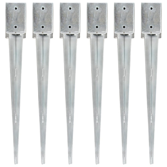 Ground Spikes 6 pcs Silver 9x9x75 cm Galvanised Steel