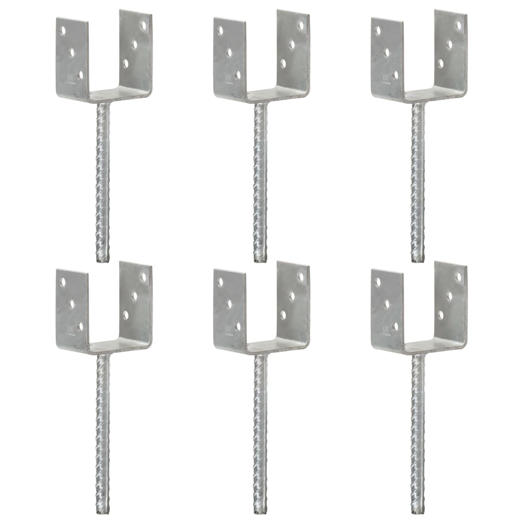 145316 vidaXL Fence Anchors 6 pcs Silver 9x6x30 cm Galvanised Steel