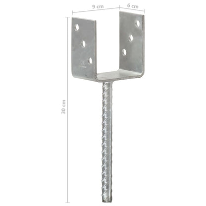 145316 vidaXL Fence Anchors 6 pcs Silver 9x6x30 cm Galvanised Steel