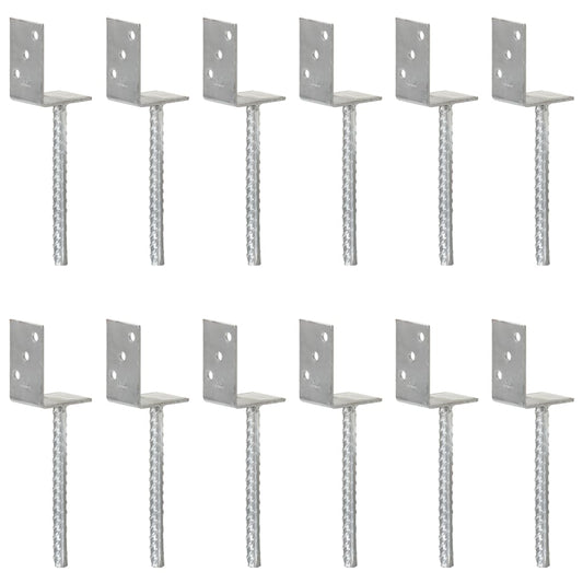 Fence Anchors 12 pcs Silver 8x6x30 cm Galvanised Steel