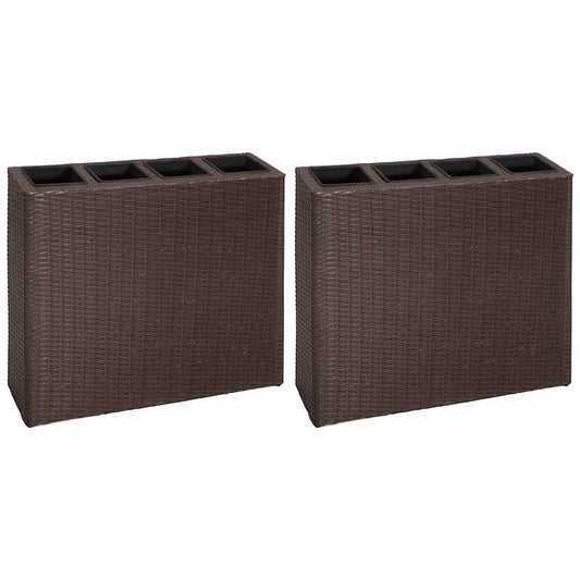Garden Raised Bed with 4 Pots 2 pcs Poly Rattan Brown