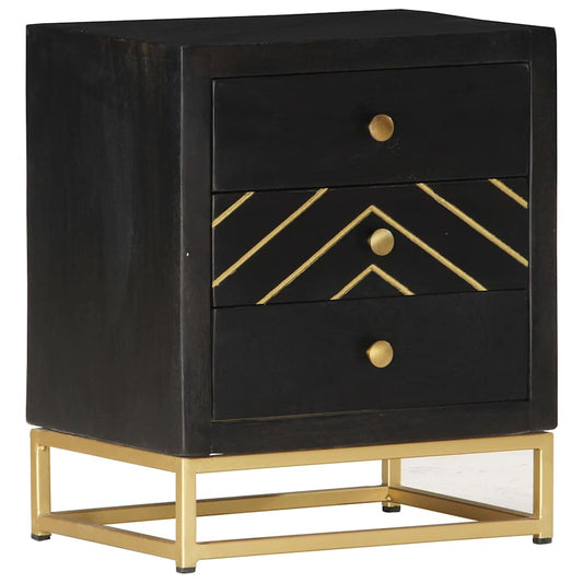 Bedside Cabinet | Black and Gold | Solid mango wood, powder-coated steel