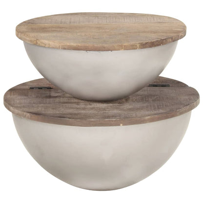 2 Piece Bowl Shaped Coffee Table Set Solid Mango Wood