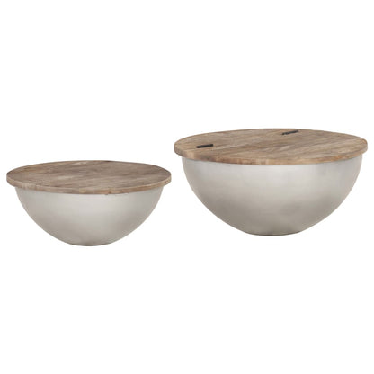 2 Piece Bowl Shaped Coffee Table Set Solid Mango Wood