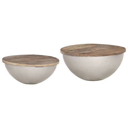 2 Piece Bowl Shaped Coffee Table Set Solid Mango Wood