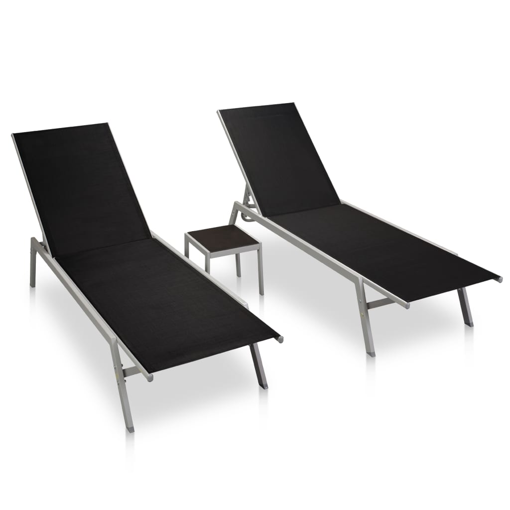 Sun Lounger | Black | Steel, Textilene, Glass | Large