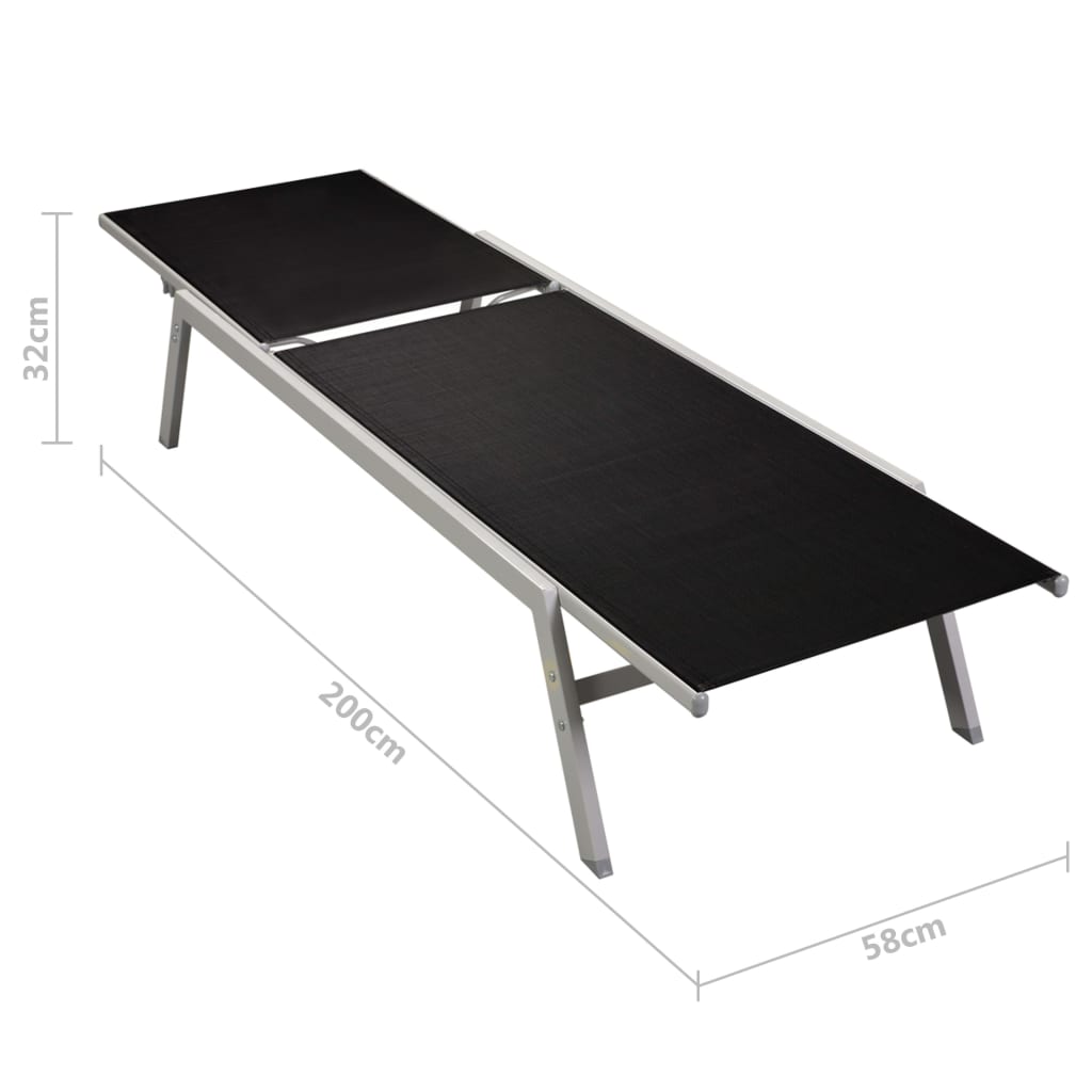 Sun Lounger | Black | Steel, Textilene, Glass | Large