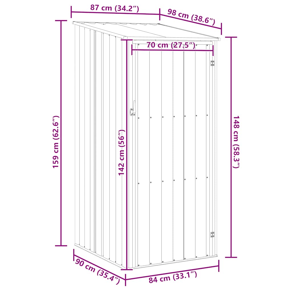 Garden Shed | Grey | Galvanised Steel | 87x98x159 cm | Garden Shed