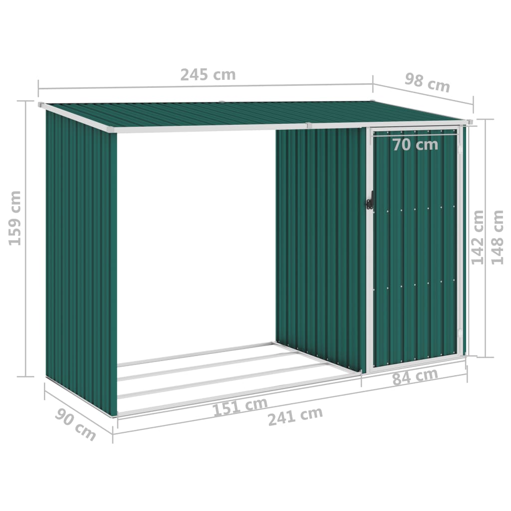 Garden Firewood Shed Green 245x98x159 cm Galvanised Steel