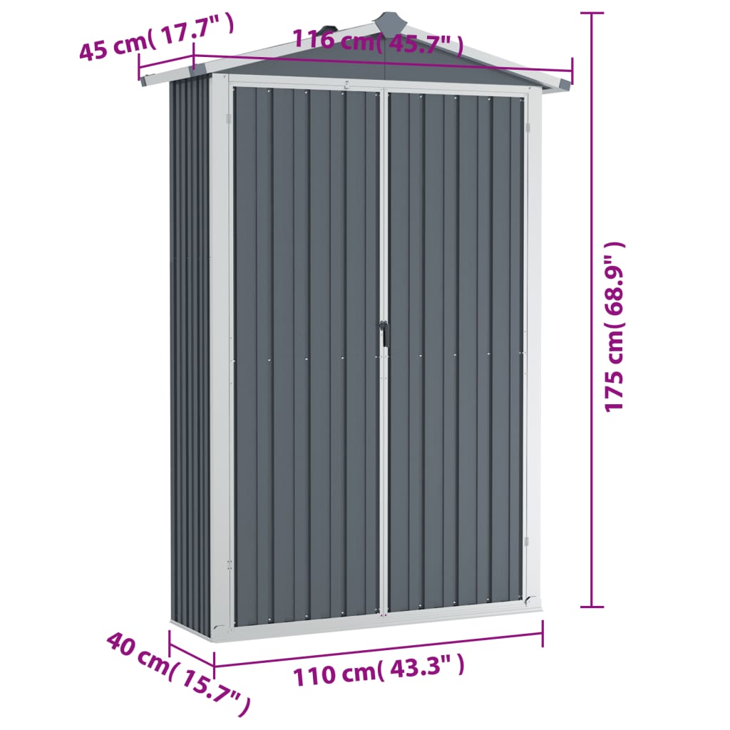 Garden Shed Grey 116x45x175 cm Galvanised Steel