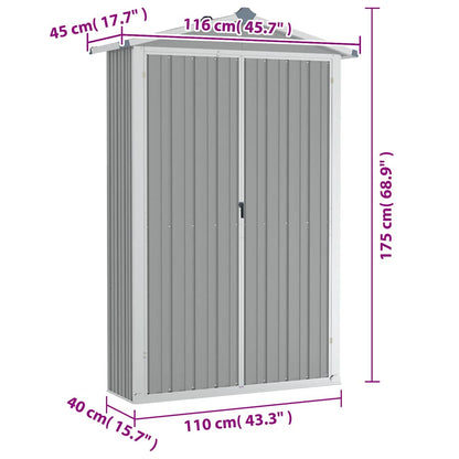 Garden Shed Grey 116x45x175 cm Galvanised Steel