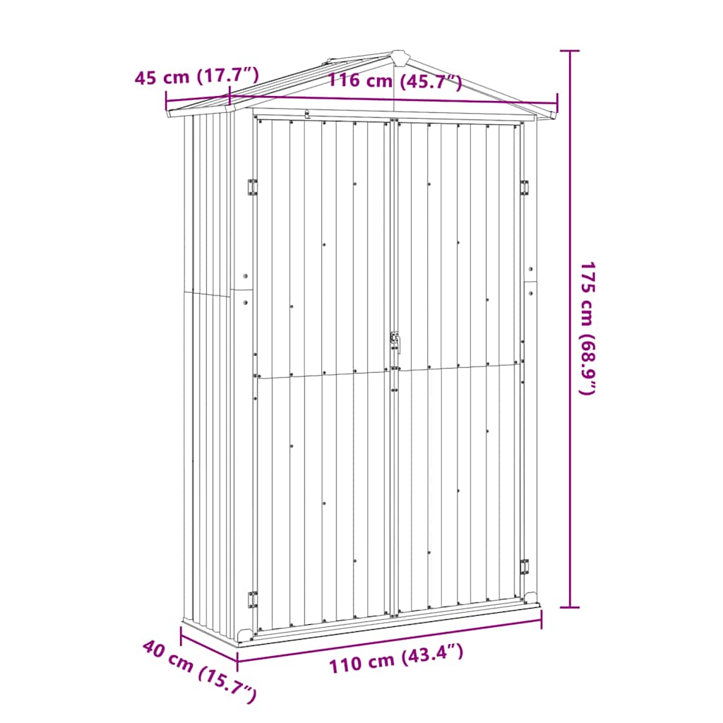 Garden Shed Anthracite 116x45x175 cm Galvanised Steel