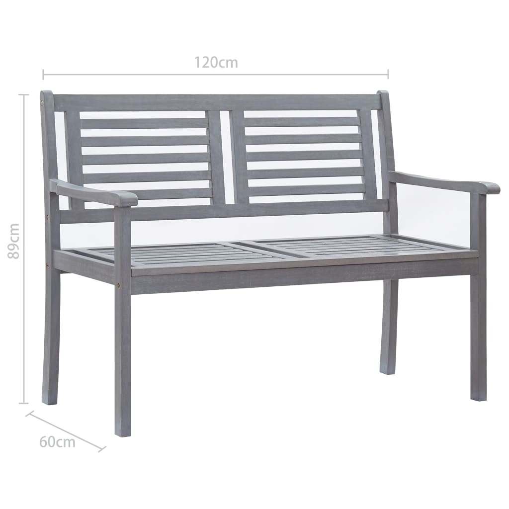 2-Seater Patio Bench 47.2" Gray Solid Wood Eucalyptus
