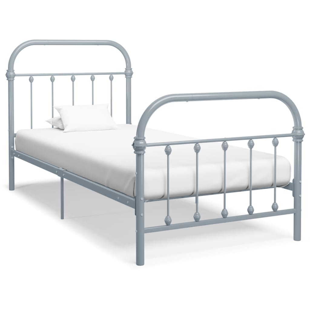 Bed Frame | Grey | Metal | Fits 90x200 cm Mattress | Durable