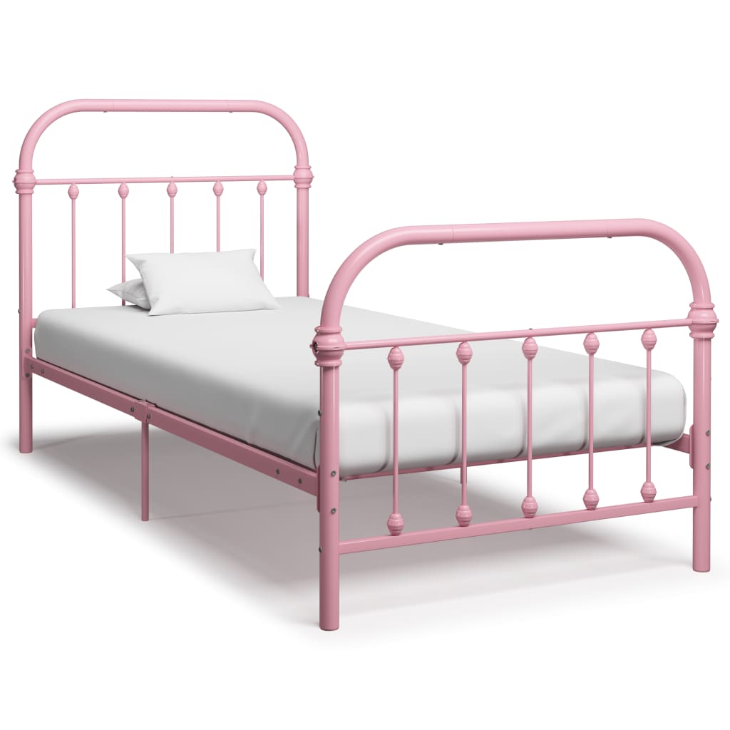 Bed Frame | Pink | Metal | 90x200 cm | Durable | Bed Frame | Rectangular