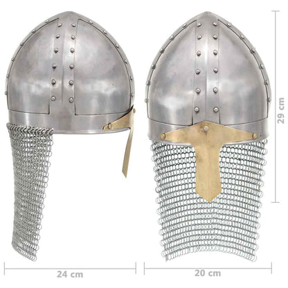 286222 vidaXL Crusader Knight Helmet Antique Replica LARP Silver Steel
