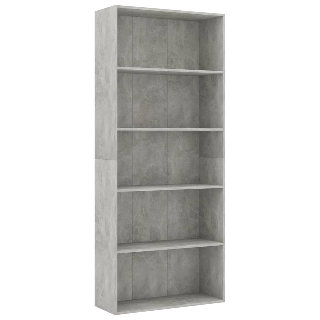 5-Tier Book Cabinet Concrete Grey 80x30x189 cm Engineered Wood