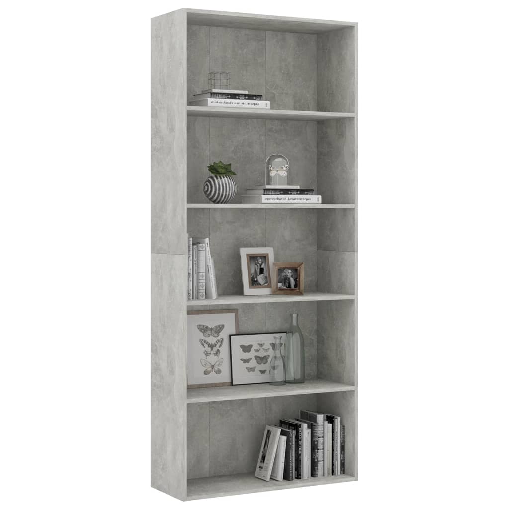 5-Tier Book Cabinet Concrete Grey 80x30x189 cm Engineered Wood