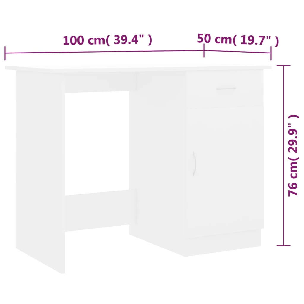 Desk White 100x50x76 cm Engineered Wood