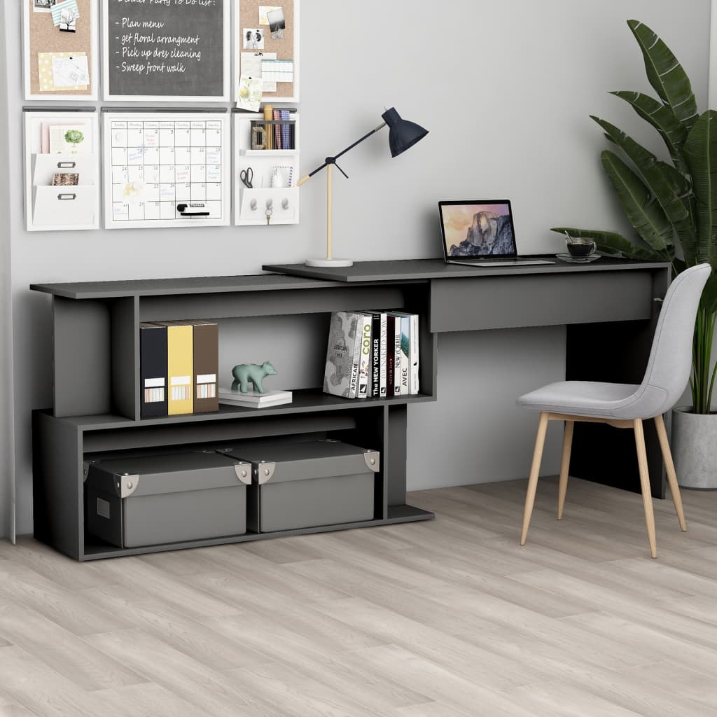 801100 vidaXL Corner Desk Grey 200x50x76 cm Engineered Wood