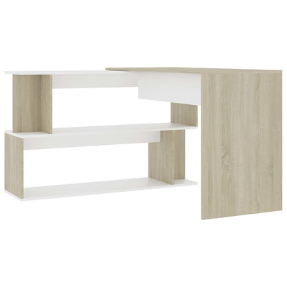 Corner Desk White and Sonoma Oak 200x50x76 cm Engineered Wood