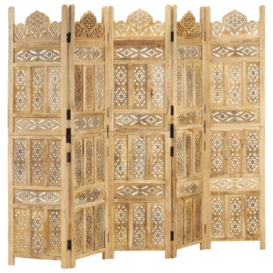 Hand carved 5-Panel Room Divider 78.7"x65" Solid Mango Wood