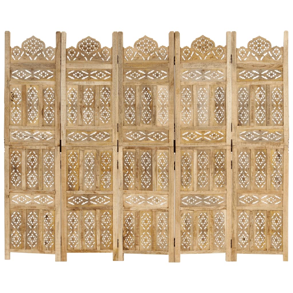 Hand carved 5-Panel Room Divider 200x165 cm Solid Mango Wood