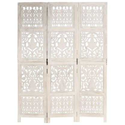 Hand carved 3-Panel Room Divider White 120x165 cm Solid Mango Wood