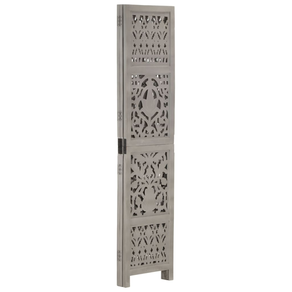 Hand Carved 3-Panel Room Divider Grey 120x165 cm Solid Mango Wood