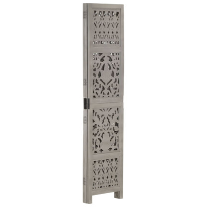Hand Carved 3-Panel Room Divider Grey 120x165 cm Solid Mango Wood