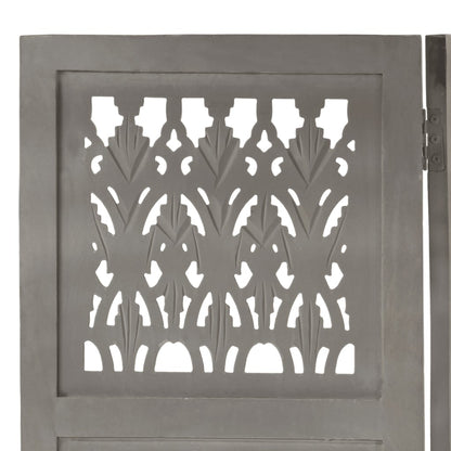 Hand Carved 5-Panel Room Divider Grey 200x165 cm Solid Mango Wood
