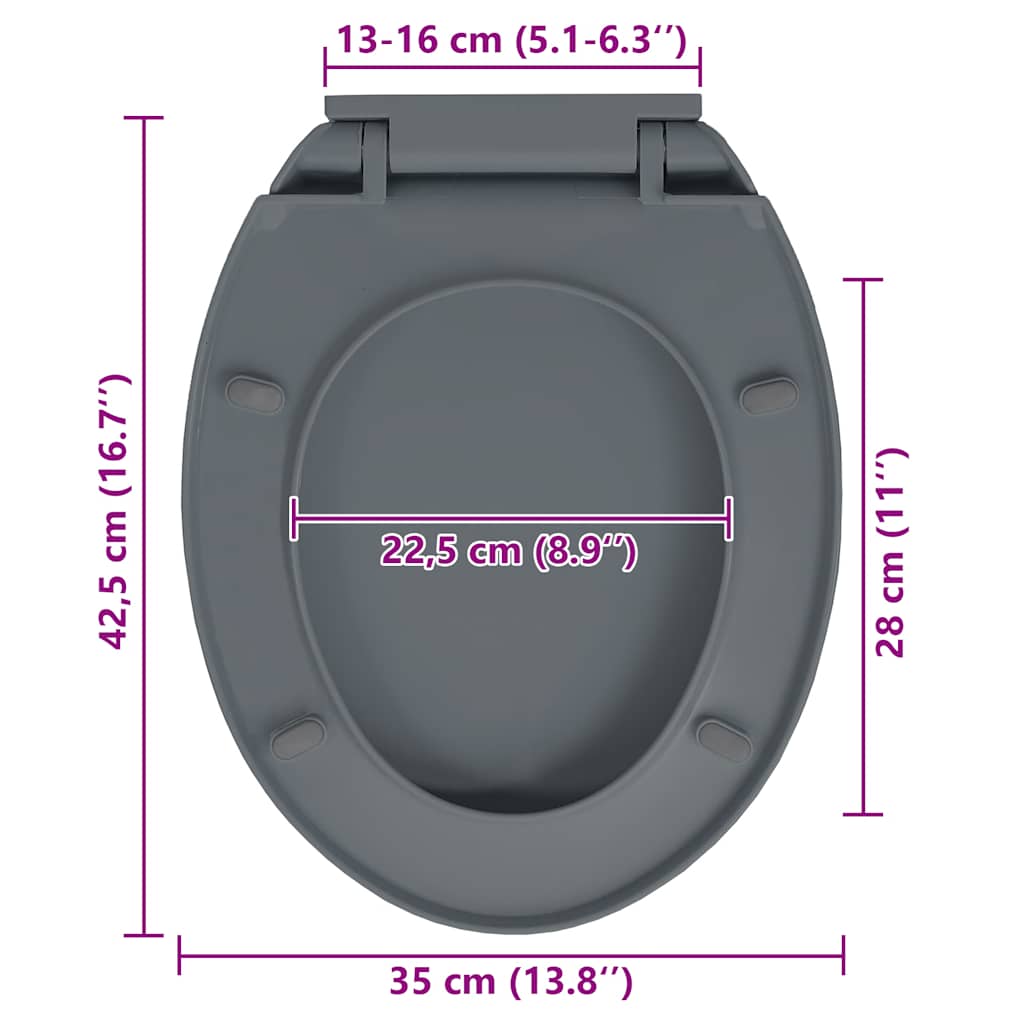 Soft-Close Toilet Seat Quick Release Grey Oval