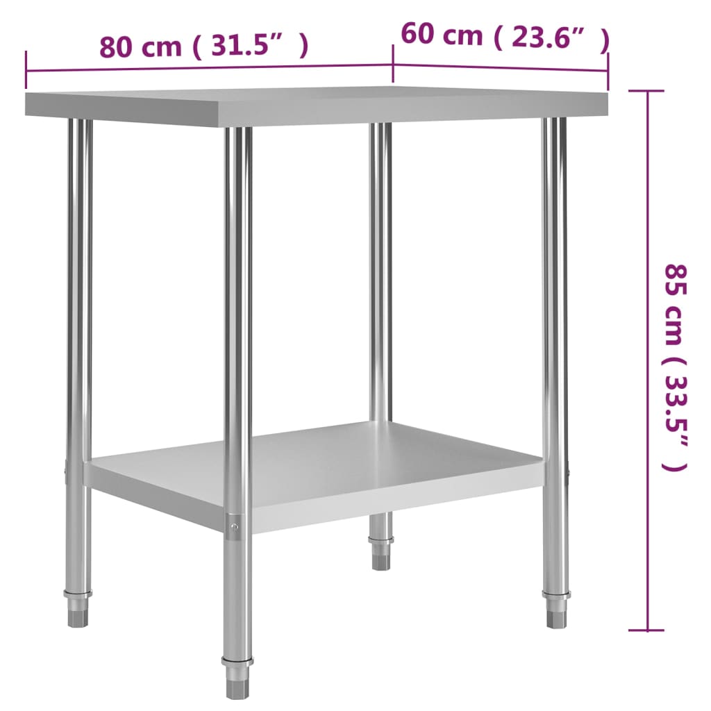 Kitchen Work Table 80x60x85 cm Stainless Steel