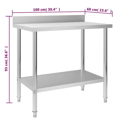 Kitchen Work Table with Backsplash 100x60x93 cm Stainless Steel