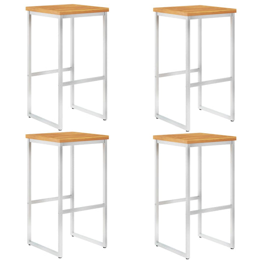 Bar Chairs 4 pcs Solid Acacia Wood and Stainless Steel