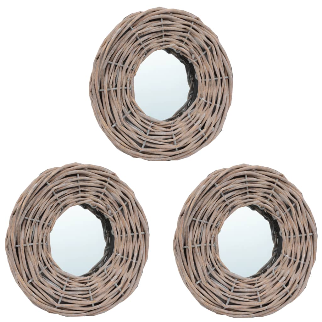 vidaXL Mirror Natural Rattan Wicker 5.9 in Diameter Wall mounting