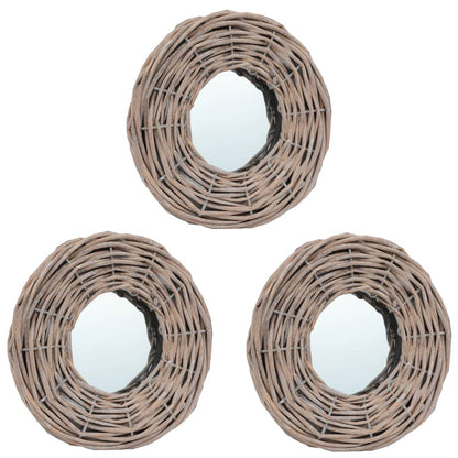 vidaXL Mirror Natural Rattan Wicker 5.9 in Diameter Wall mounting
