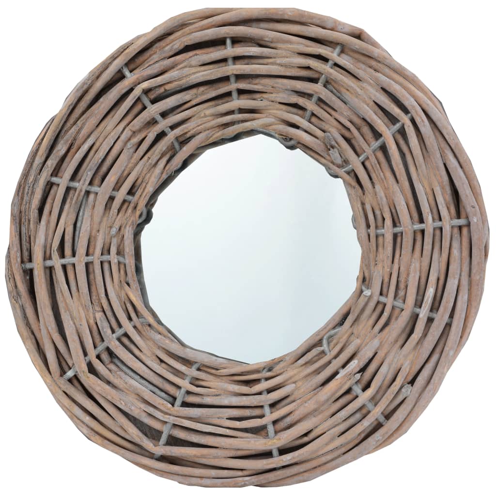 vidaXL Mirror Natural Rattan Wicker 5.9 in Diameter Wall mounting
