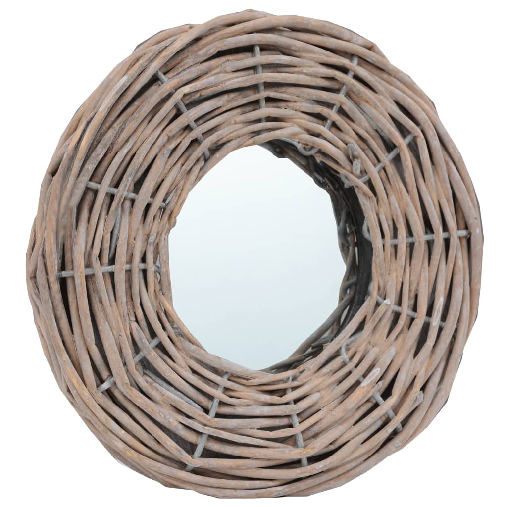 vidaXL Mirror Natural Rattan Wicker 5.9 in Diameter Wall mounting