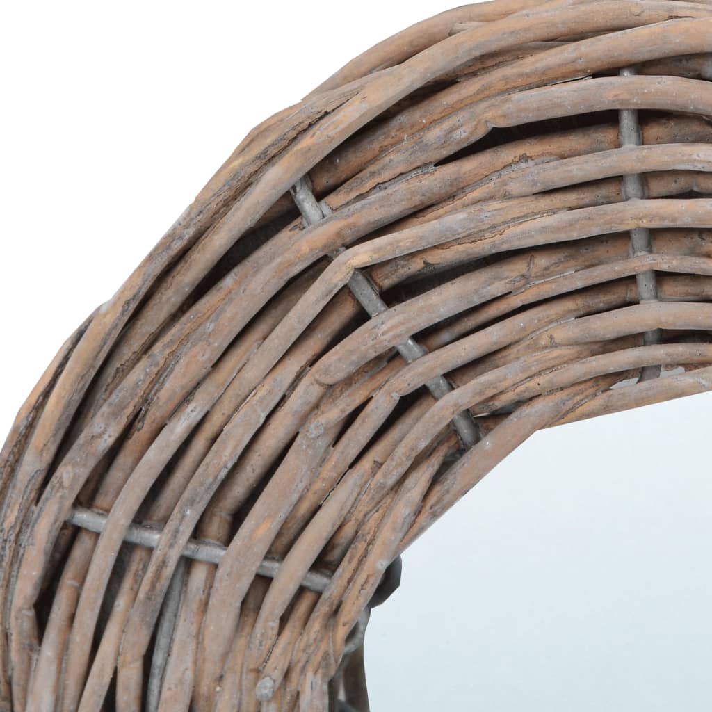 vidaXL Mirror Natural Rattan Wicker 5.9 in Diameter Wall mounting