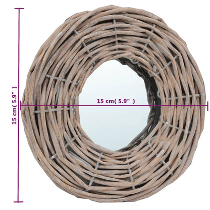 vidaXL Mirror Natural Rattan Wicker 5.9 in Diameter Wall mounting