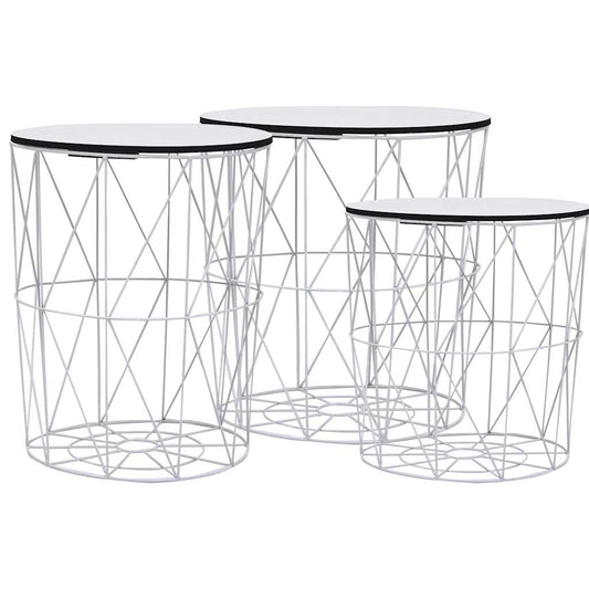 Coffee Table | Set of 3 | White | MDF, Metal | Small, Medium, Large