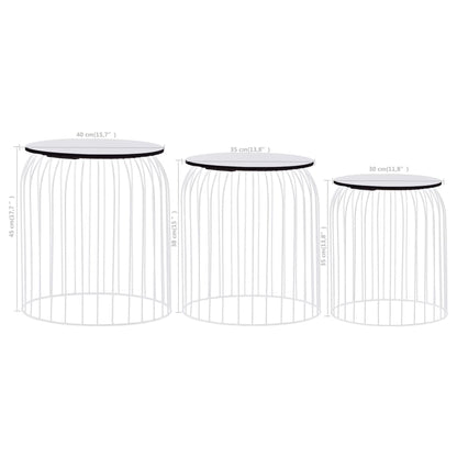 vidaXL Coffee Table Set of 3 White Metal Small, Medium, Large