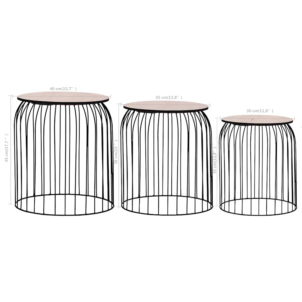 Coffee Table | Set of 3 | Black | Metal, MDF | Set of 3 | Stackable