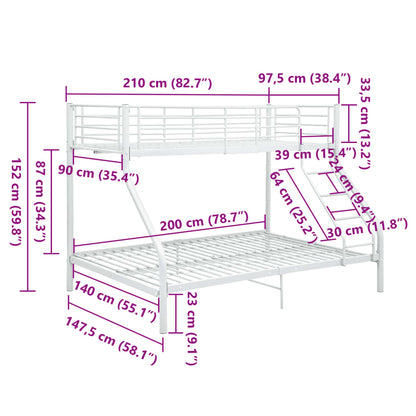 Bunk Bed | White | Powder-Coated Metal | 90x200 cm / 140x200 cm